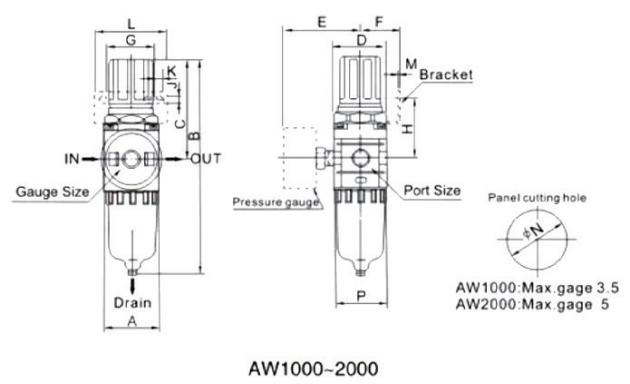 AW2000 filter regulator size AW2000 filter regulator size